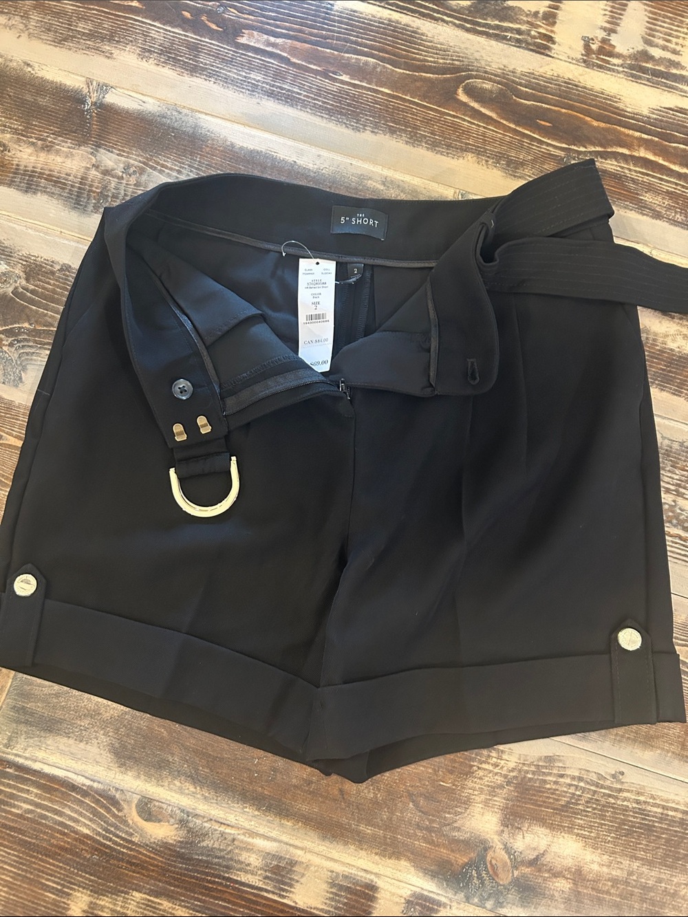 White House Black Market Black High-Waist Belted Dress Shorts - Picture 4 of 5